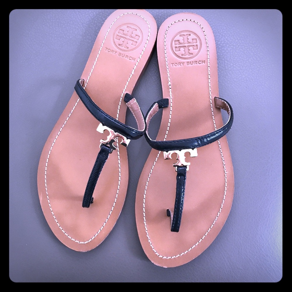 Tory Burch Black T Logo Flat Thong Sandal